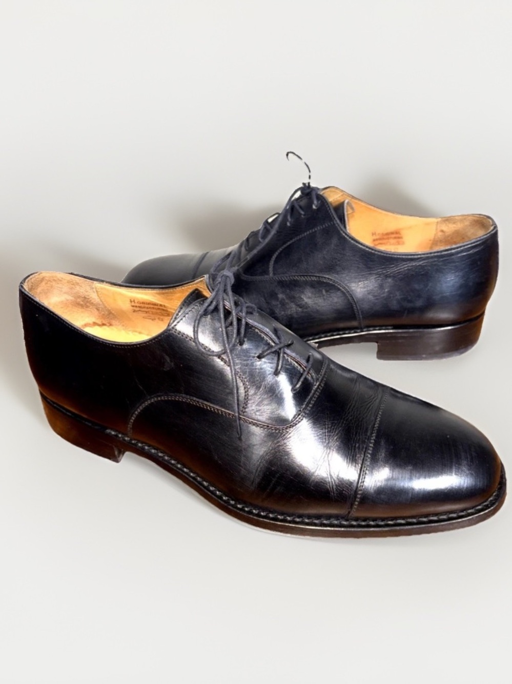 Harris Belfieore Mens 9.5 Captoe Oxford Dress Shoes Italy black leather